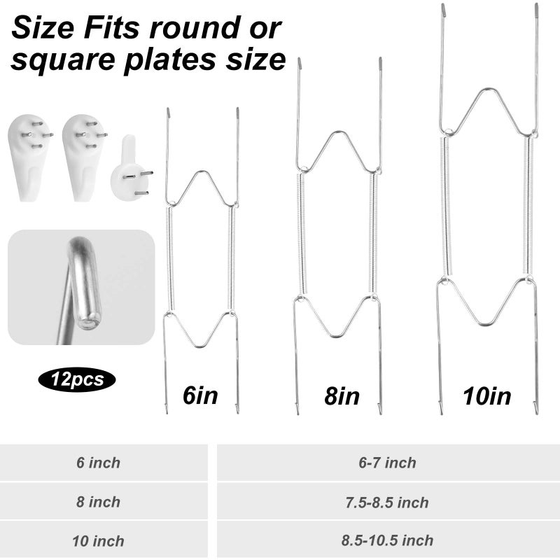 NQEUEPN 3 Pack Plate Hangers for The Wall  6/8/10 Inch Plate Wall Holder Stainless Steel W-Shaped Plate Hooks Vertical Plate Display Wall Mount for Decorative Plates Antique Arts (Silver) - Image 2